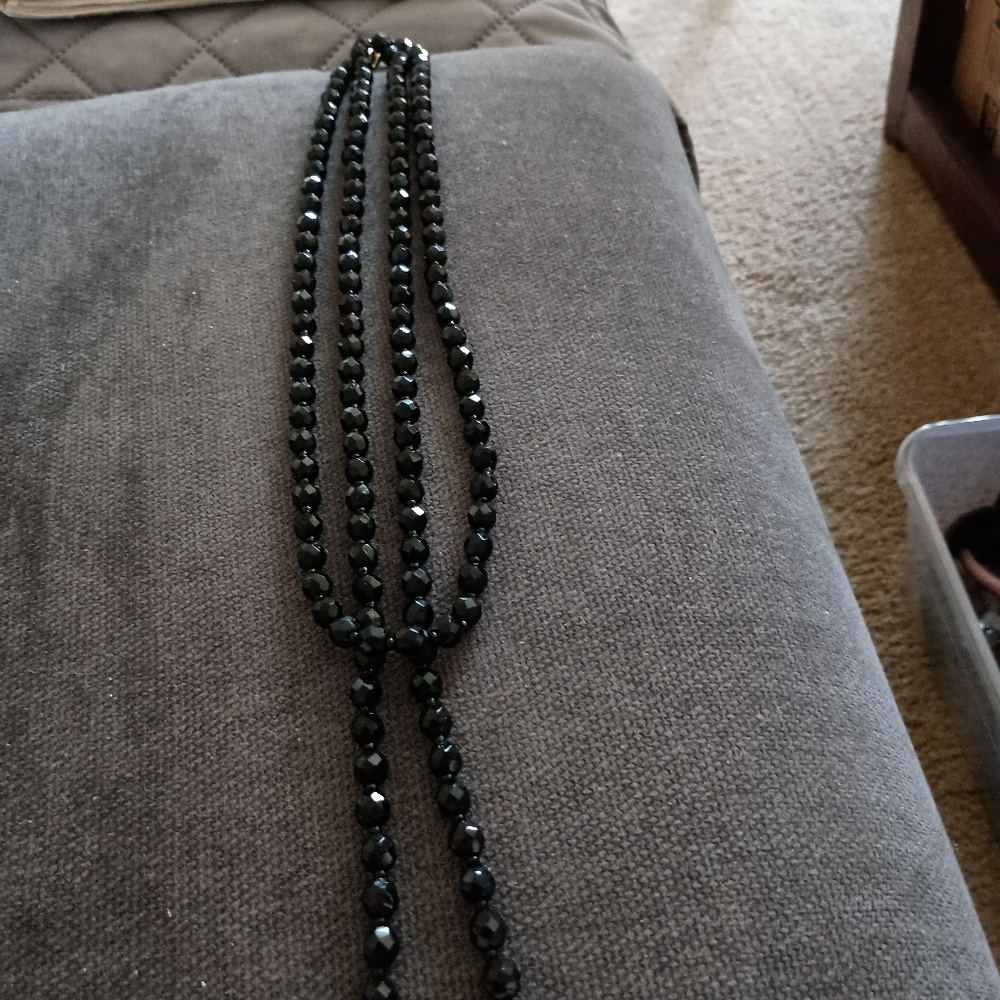 Vintage black glass or crystal knotted necklace